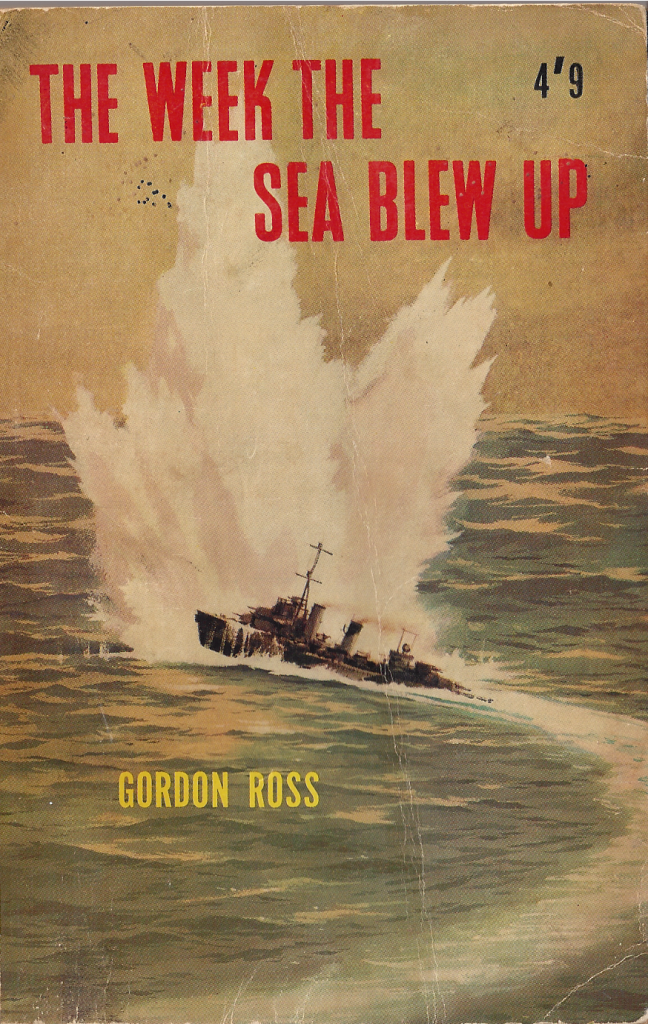 cover -- a destroyer at sea amidst gouts of water